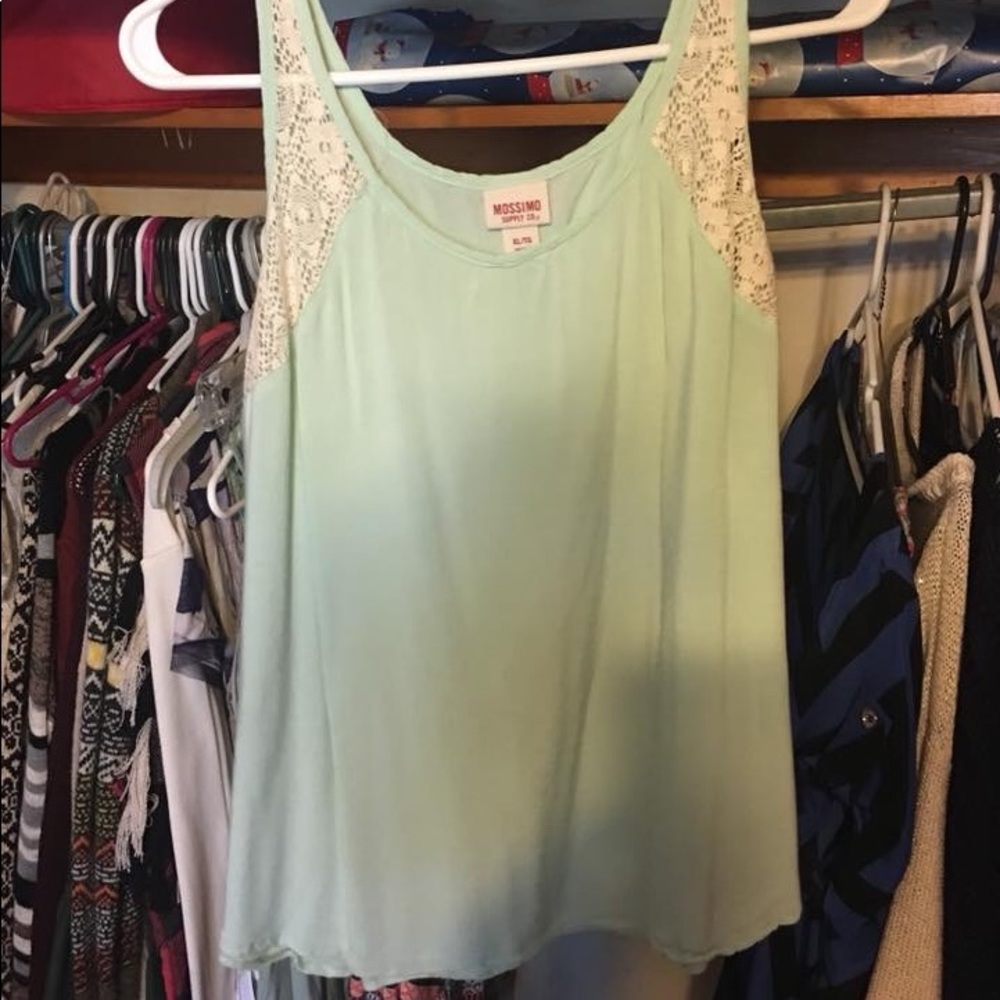 Mint with white lace detail tank top
